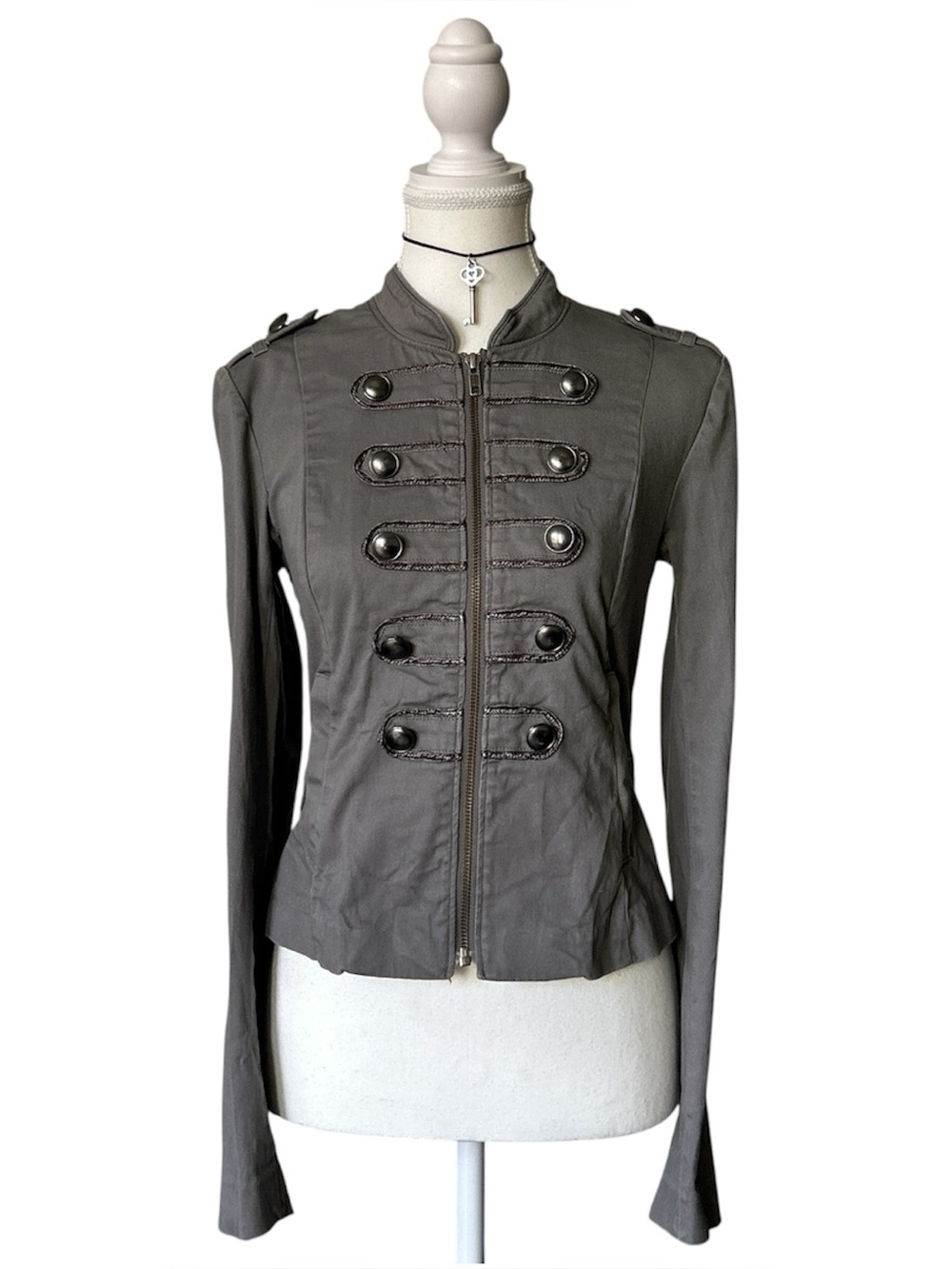 Y2K Grunge “Divided” Basic Gray Napoleon Style Zip-up Jacket